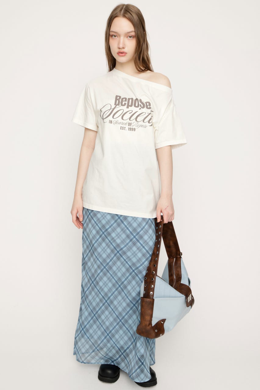 OFF SHOULDER OVER LOGO Tシャツ O/WHT FREE