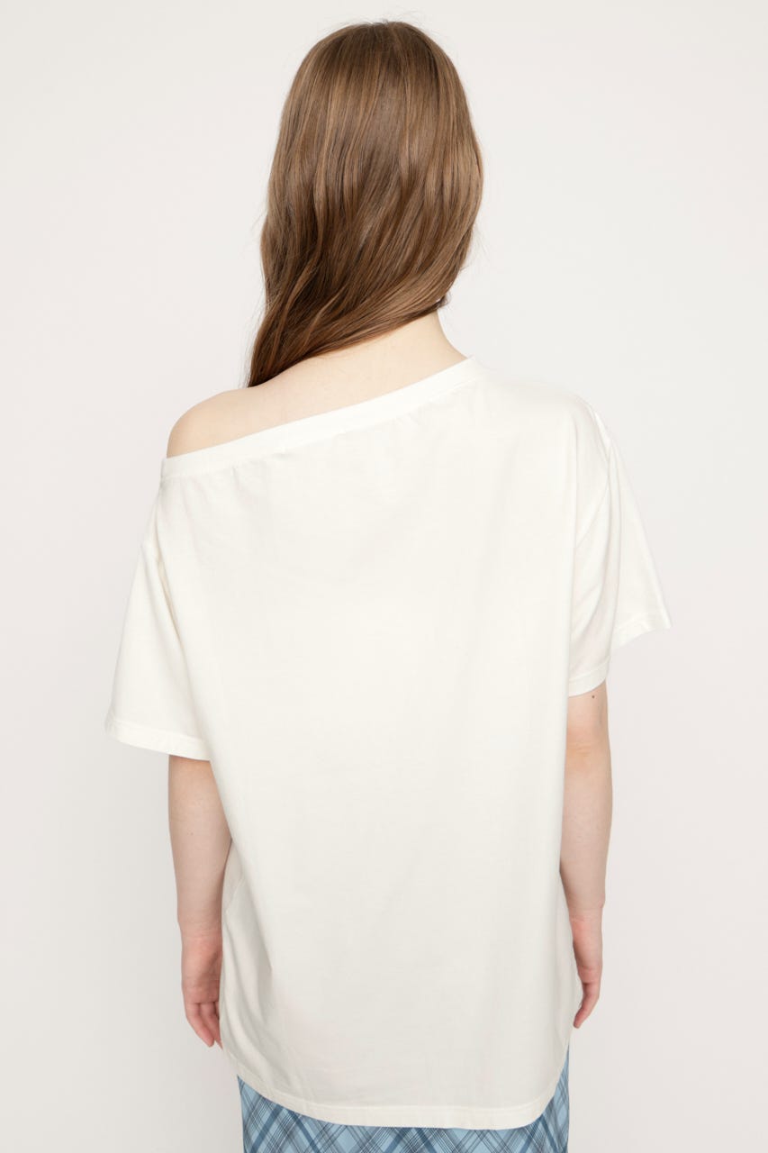 OFF SHOULDER OVER LOGO Tシャツ O/WHT FREE