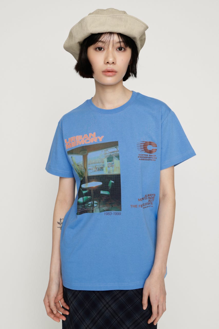 PHOTO LOGO Tシャツ L/BLU FREE