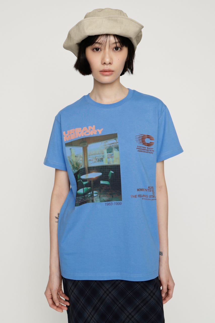 PHOTO LOGO Tシャツ L/BLU FREE