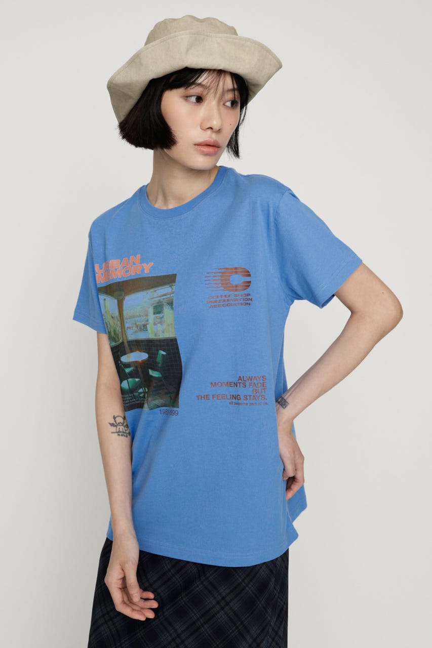 PHOTO LOGO Tシャツ L/BLU FREE