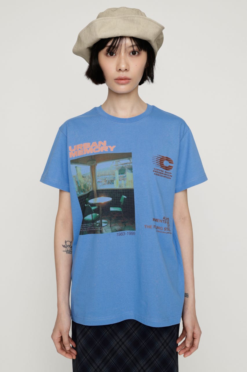 PHOTO LOGO Tシャツ L/BLU FREE