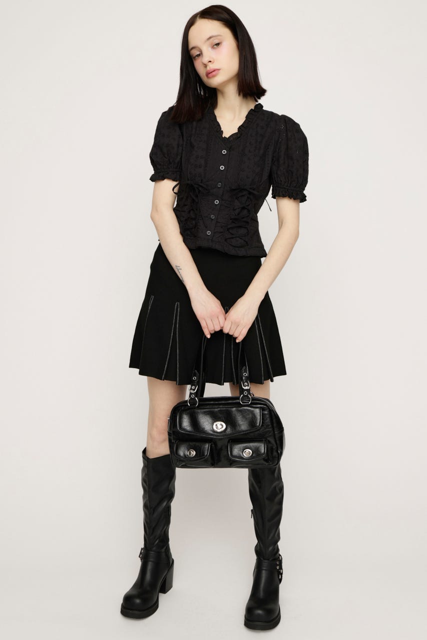 COTTON LACE LACE UP ブラウス BLK FREE