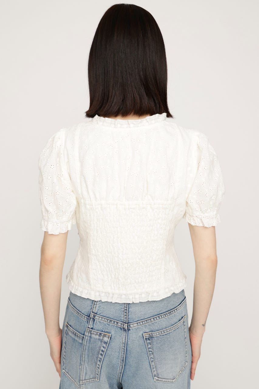 COTTON LACE LACE UP ブラウス O/WHT FREE
