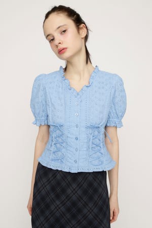 COTTON LACE LACE UP ブラウス