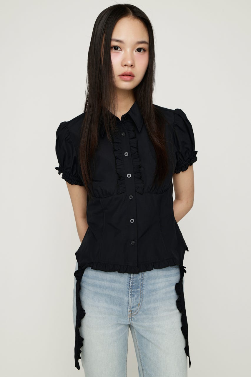 CHECK FRILL SH ブラウス BLK FREE