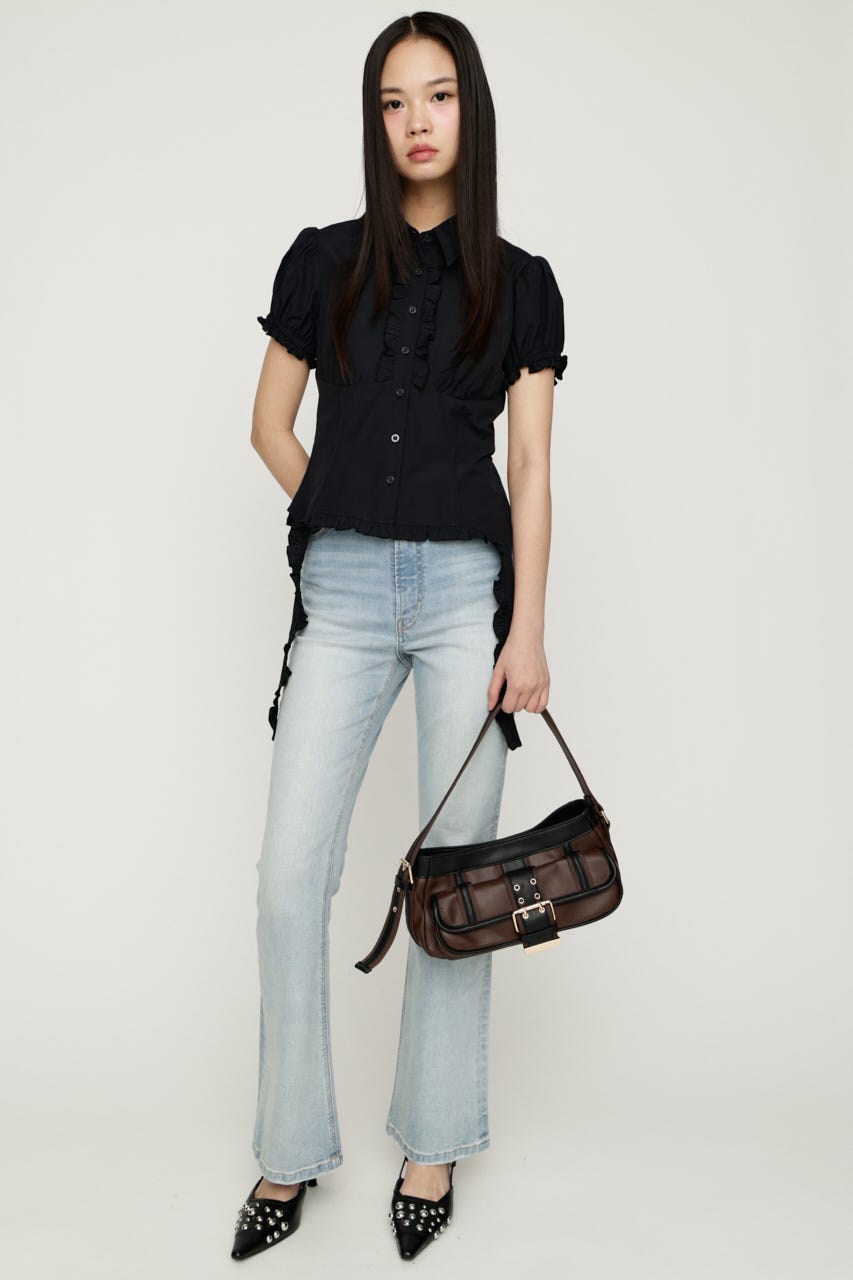 CHECK FRILL SH ブラウス BLK FREE