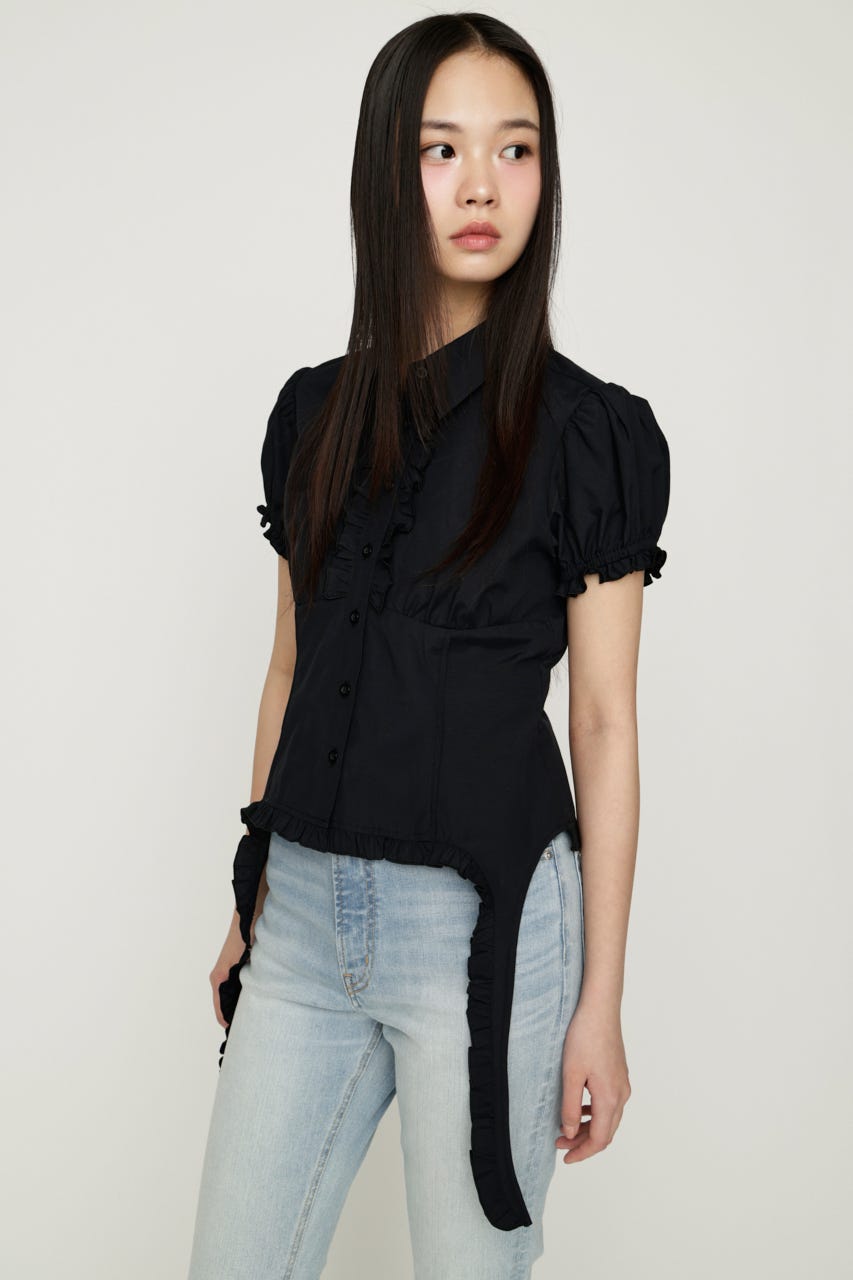 CHECK FRILL SH ブラウス BLK FREE