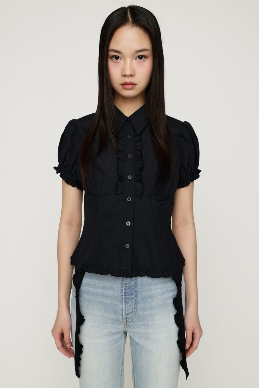 CHECK FRILL SH ブラウス BLK FREE