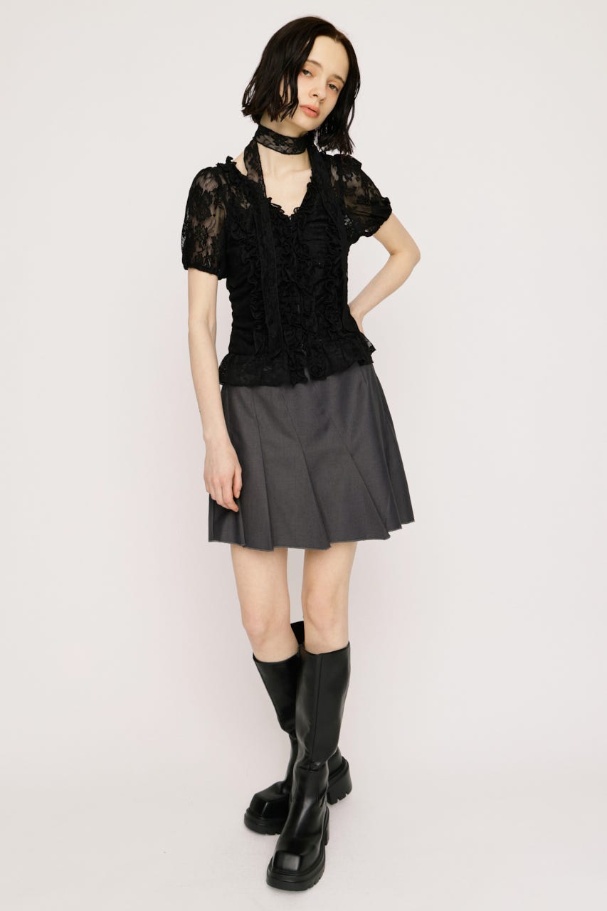 FRILL LACE ZIP UP トップス BLK FREE