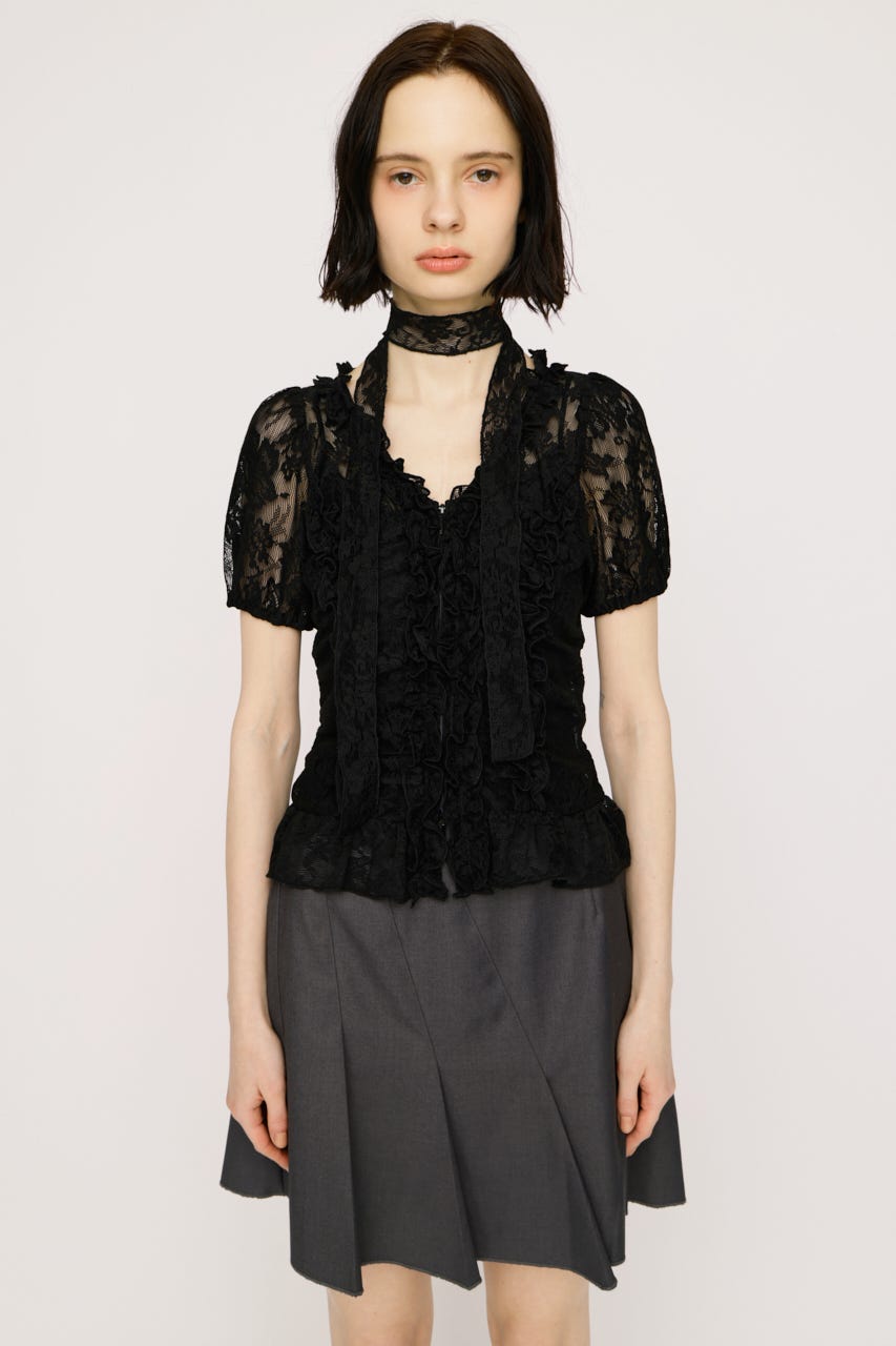 FRILL LACE ZIP UP トップス BLK FREE