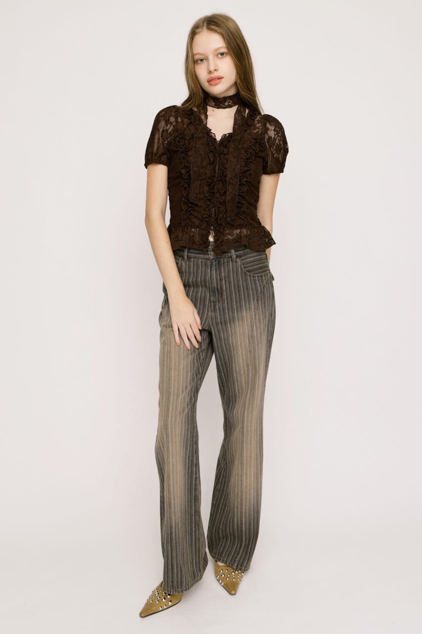 FRILL LACE ZIP UP トップス BRN FREE