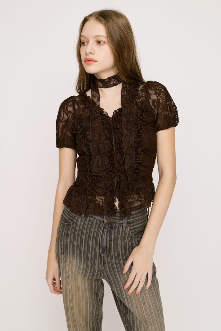 FRILL LACE ZIP UP トップス BRN FREE
