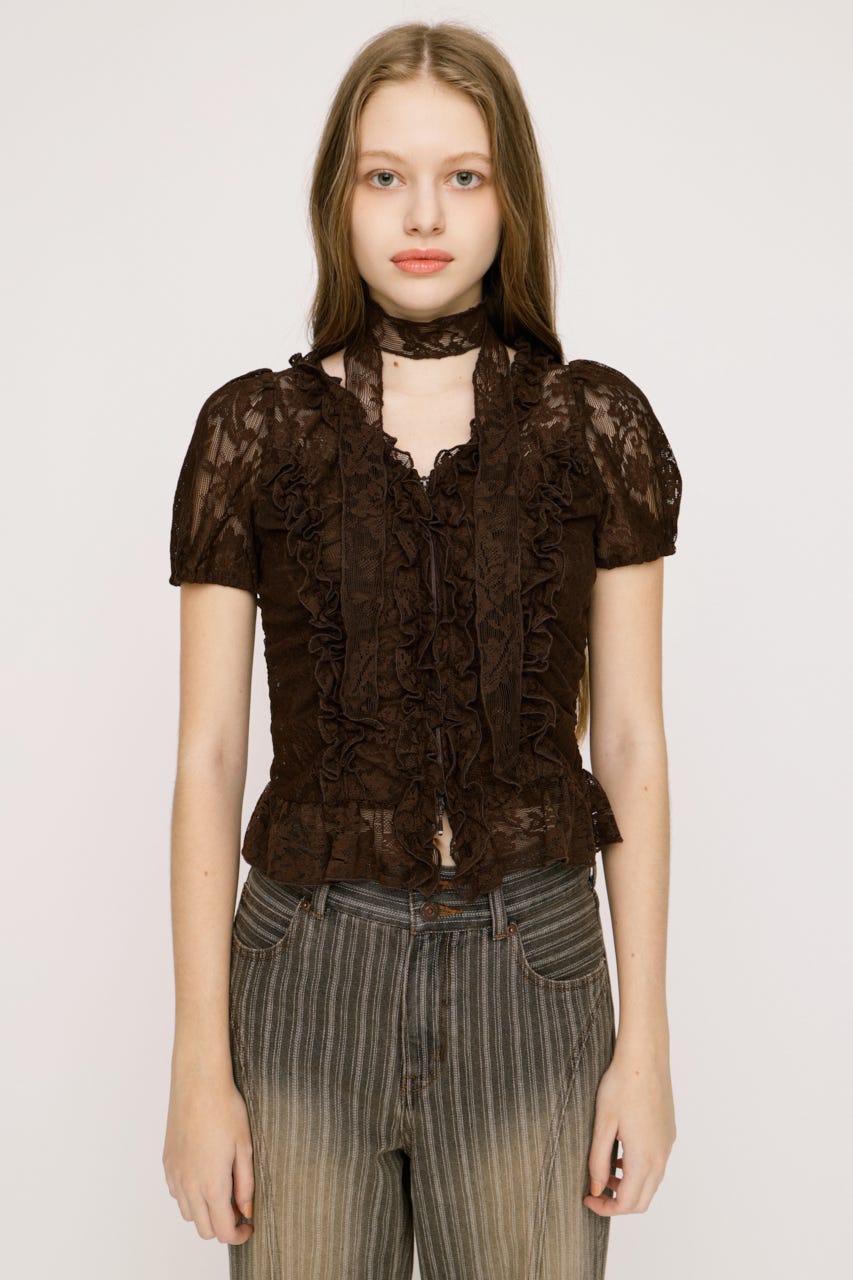 FRILL LACE ZIP UP トップス BRN FREE