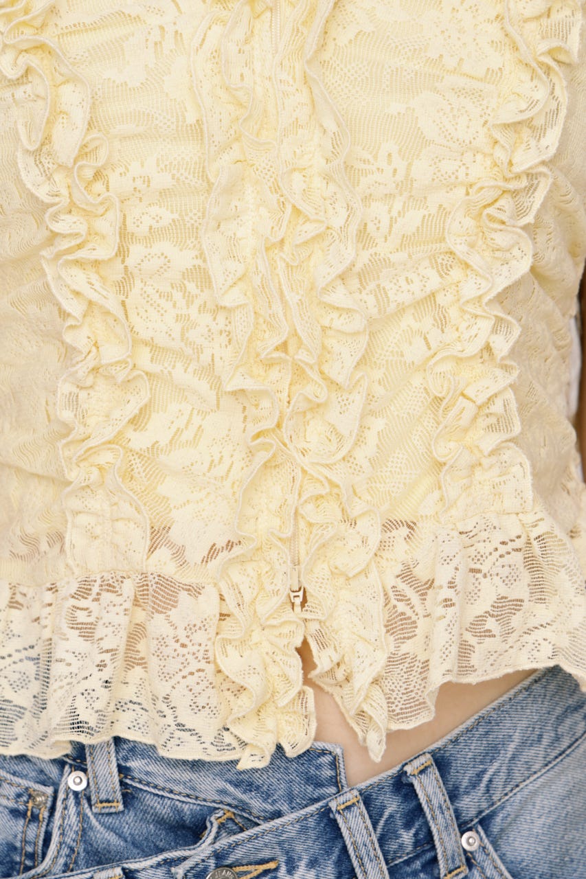 FRILL LACE ZIP UP トップス IVOY FREE