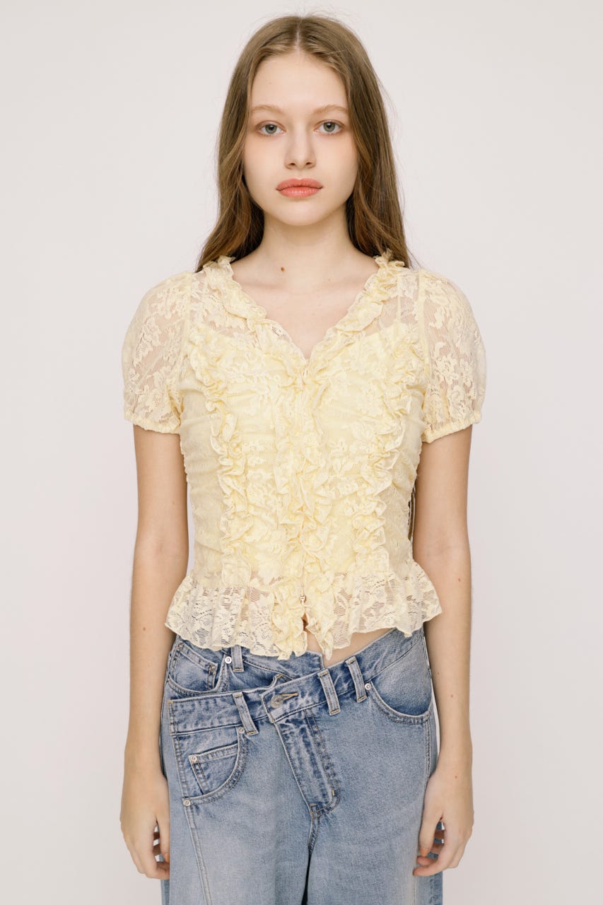 FRILL LACE ZIP UP トップス IVOY FREE