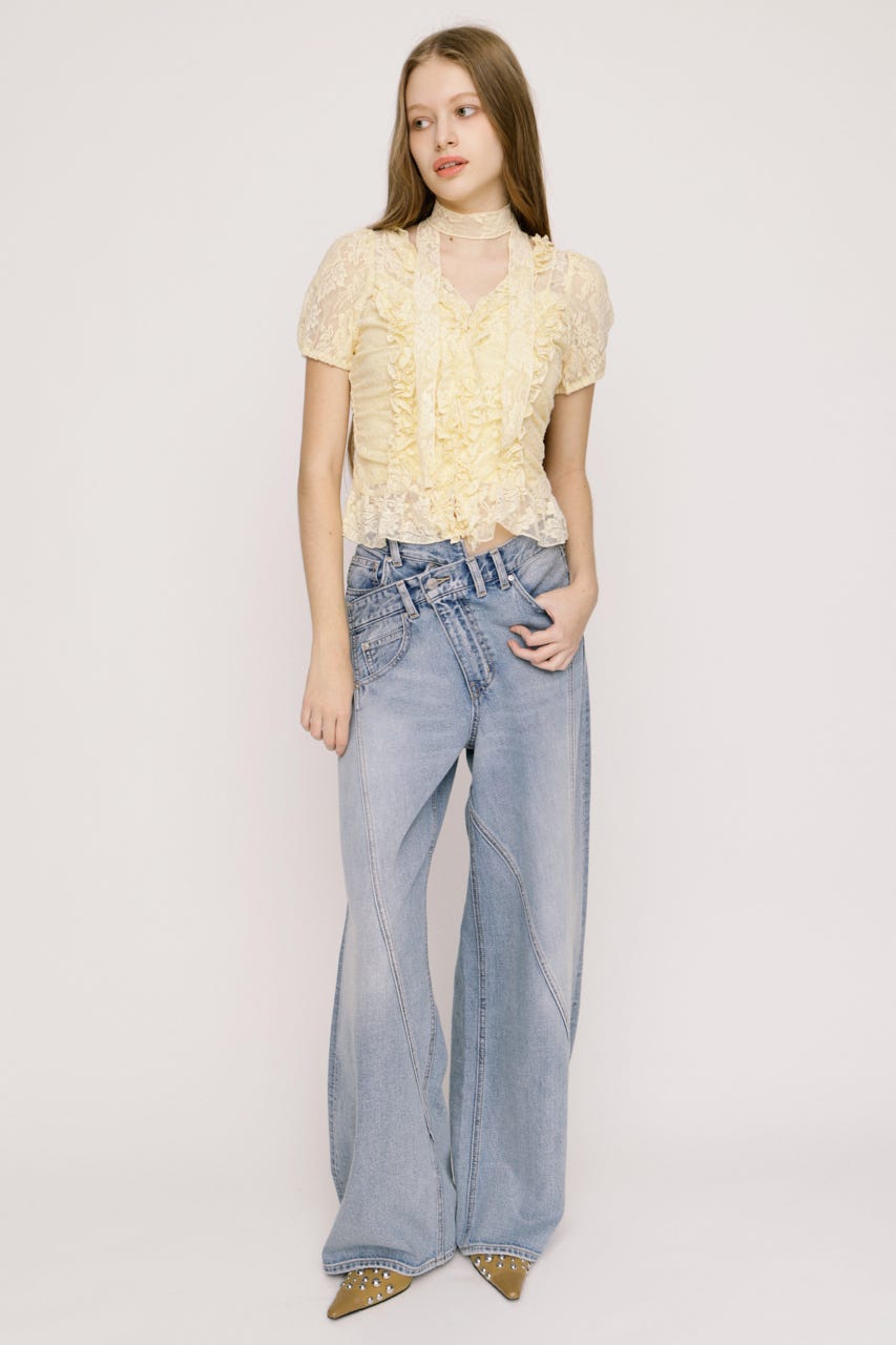 FRILL LACE ZIP UP トップス IVOY FREE
