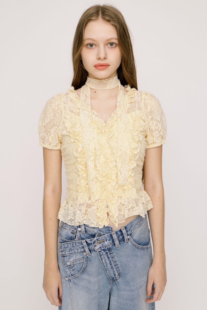 FRILL LACE ZIP UP トップス IVOY FREE