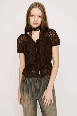 FRILL LACE ZIP UP トップス