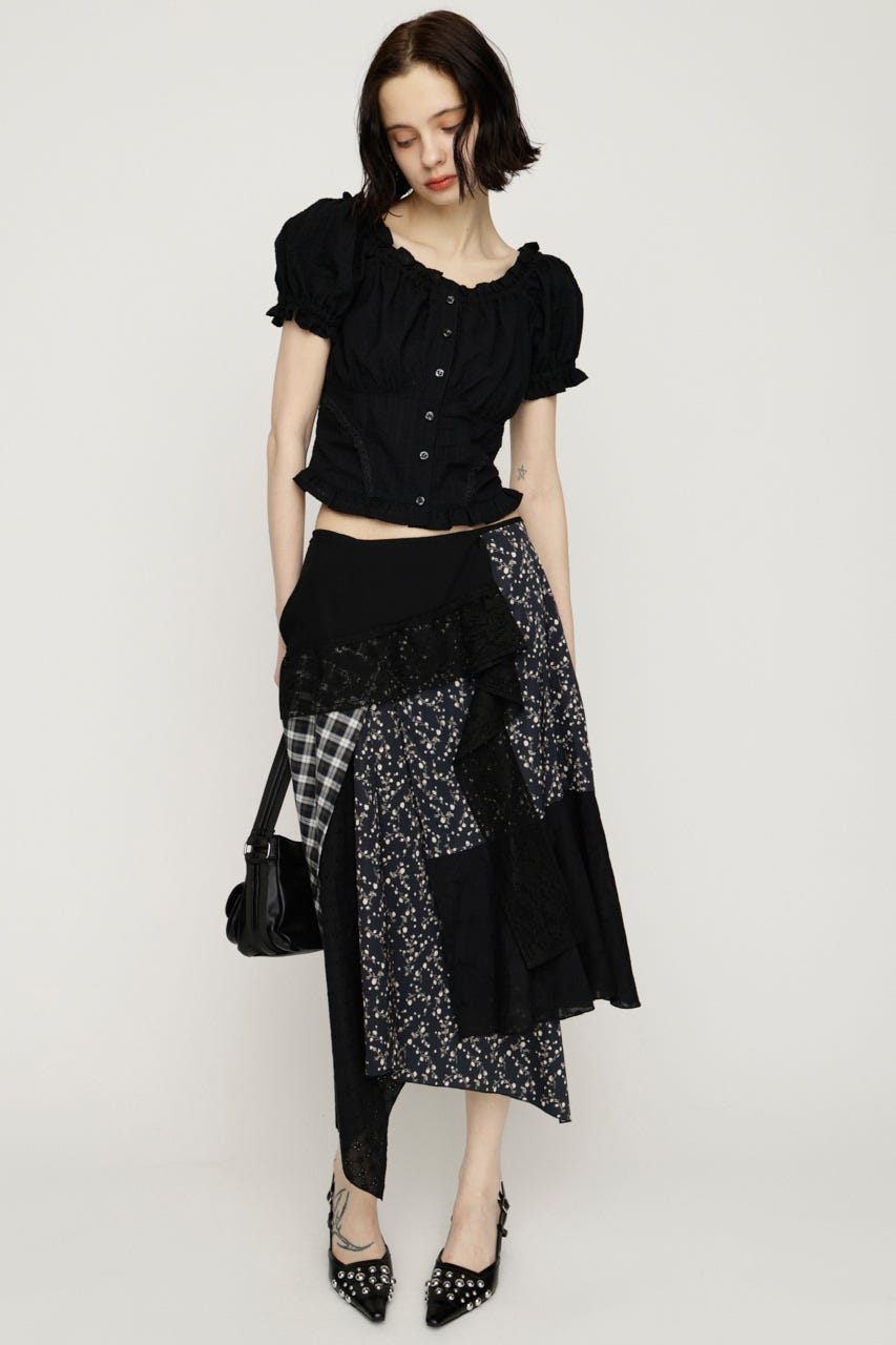 REMAKE COTTON LACE スカート M/BLK FREE