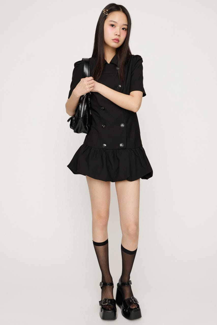 DOUBLE BUTTON BALLON ショートワンピース BLK 1