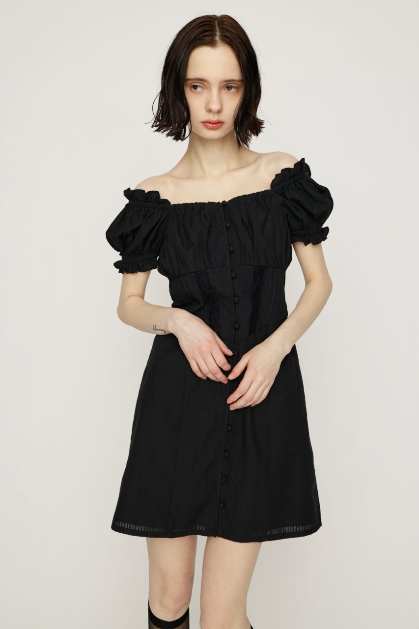 GATHER RIBBON ショートワンピース BLK 1