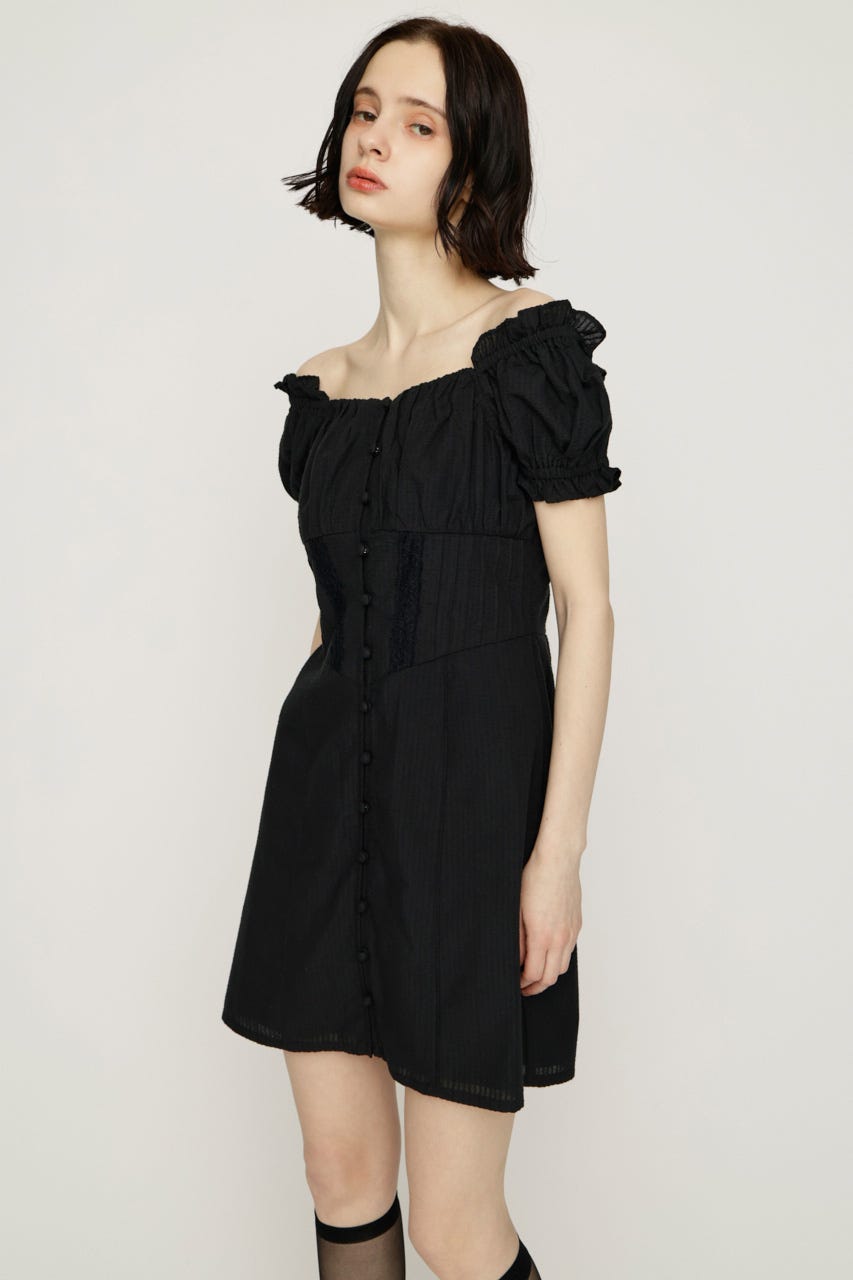 GATHER RIBBON ショートワンピース BLK 1