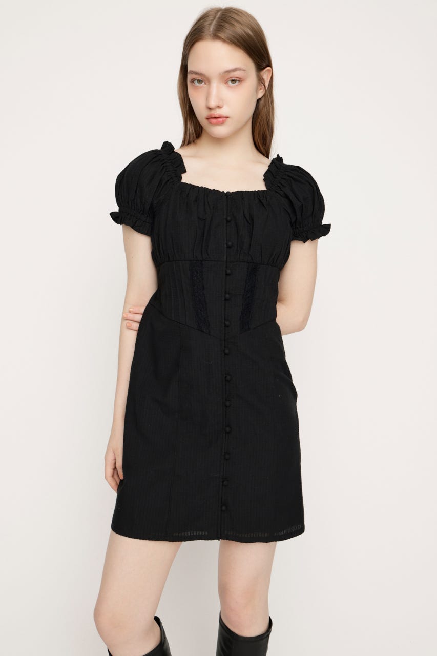 GATHER RIBBON ショートワンピース BLK 1