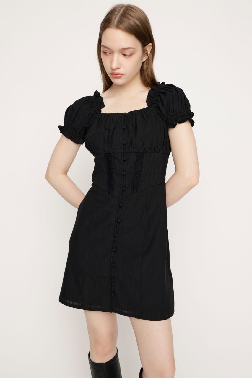 GATHER RIBBON ショートワンピース BLK 1