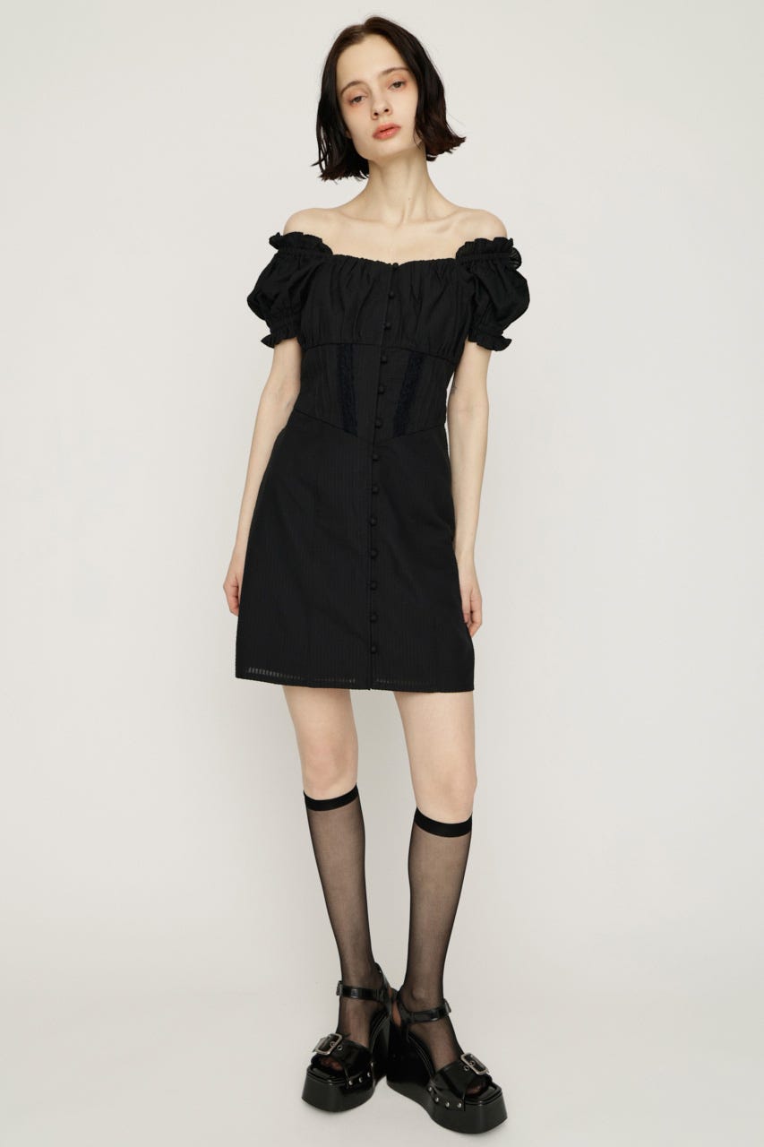 GATHER RIBBON ショートワンピース BLK 1