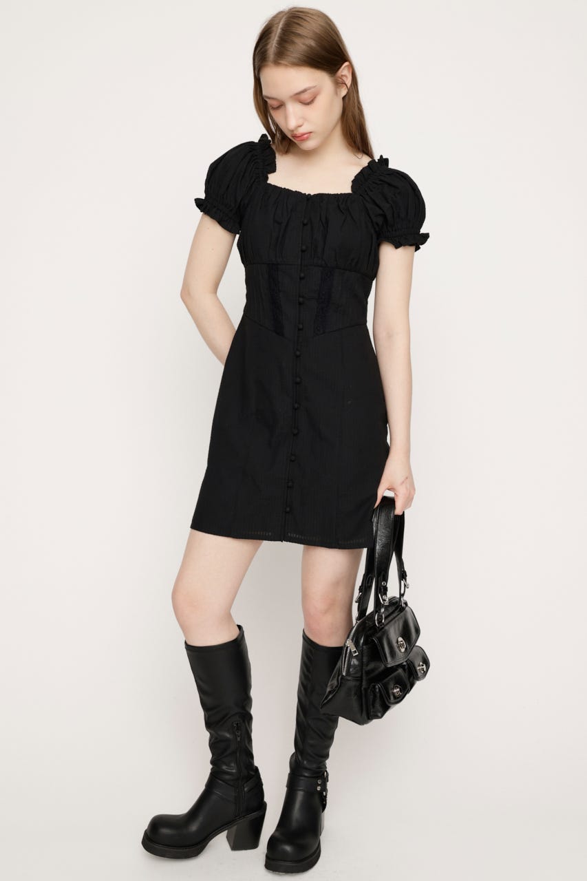 GATHER RIBBON ショートワンピース BLK 1