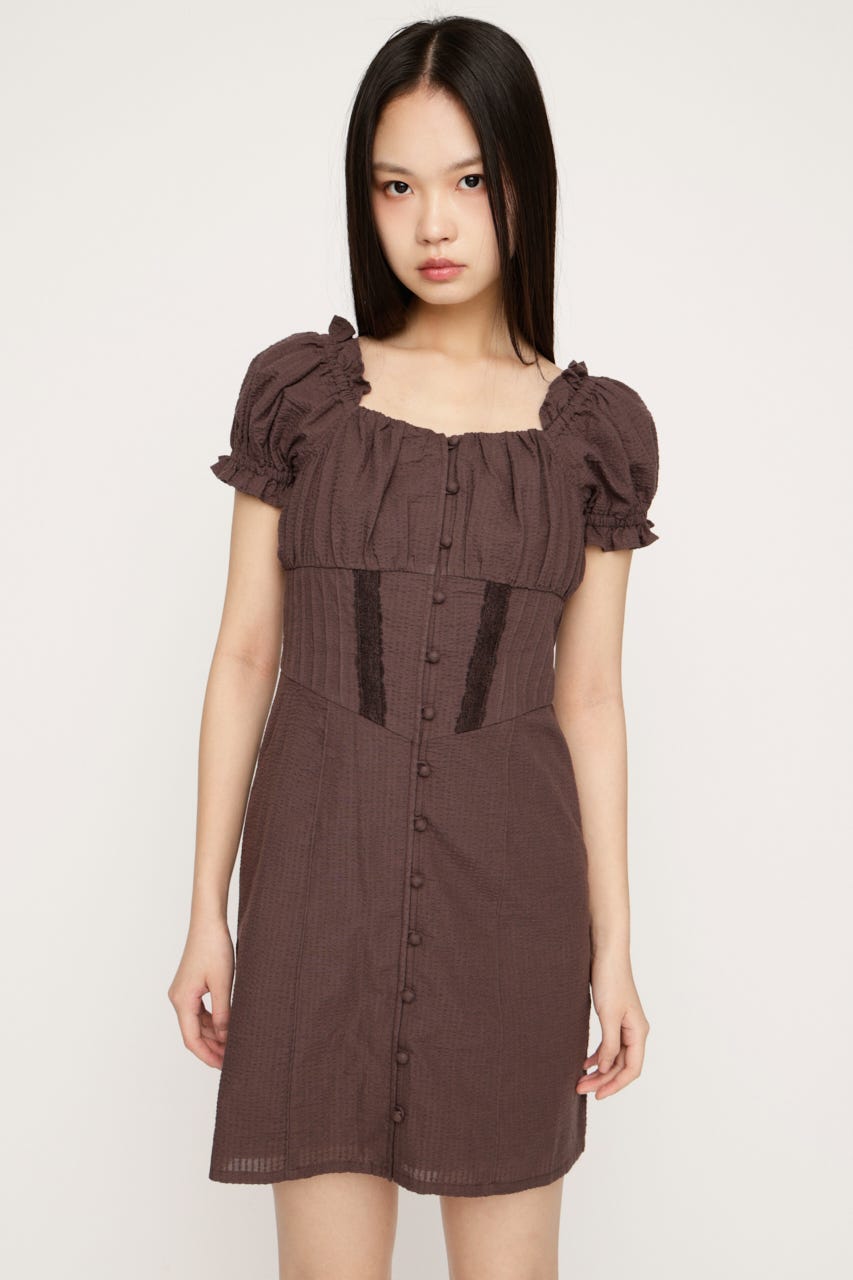 GATHER RIBBON ショートワンピース BRN 2