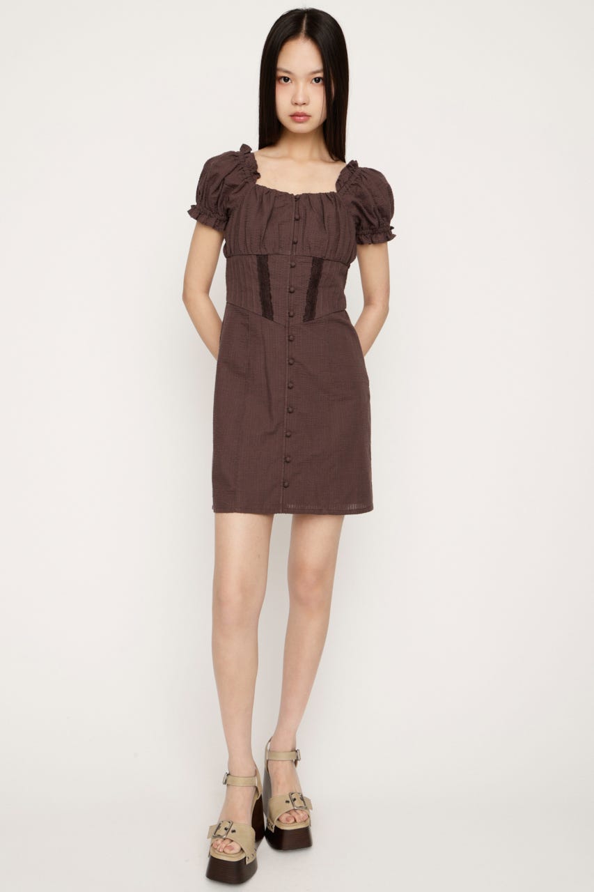 GATHER RIBBON ショートワンピース BRN 2