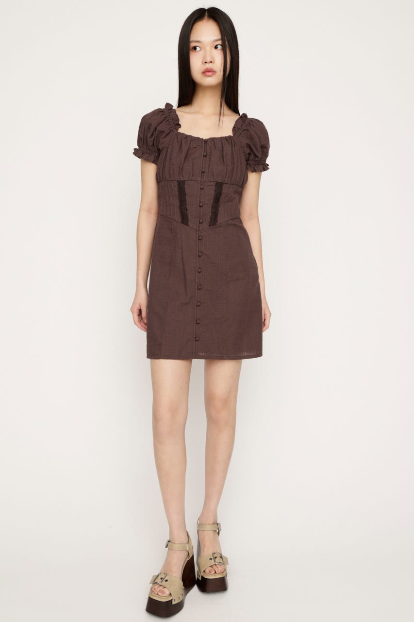 GATHER RIBBON ショートワンピース BRN 2
