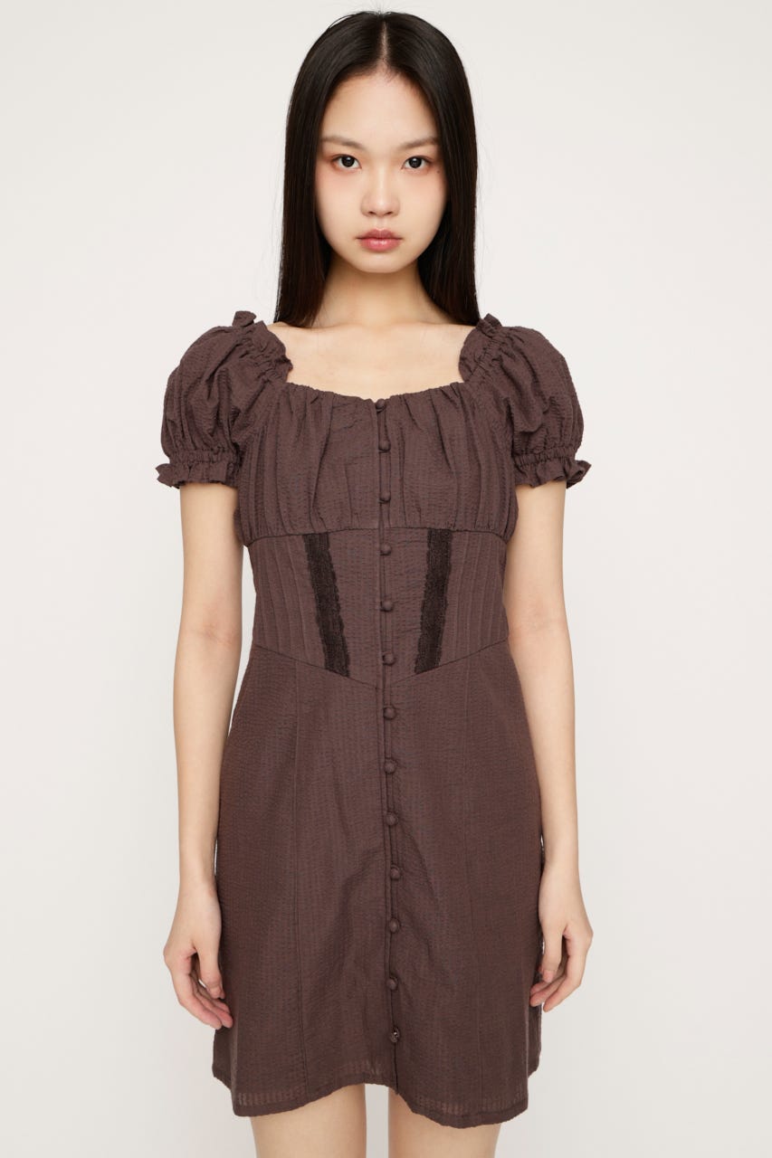 GATHER RIBBON ショートワンピース BRN 2