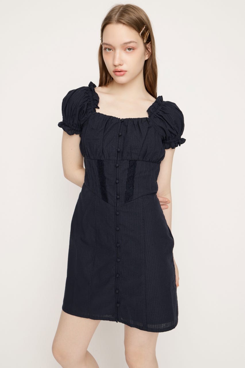 GATHER RIBBON ショートワンピース NVY 2