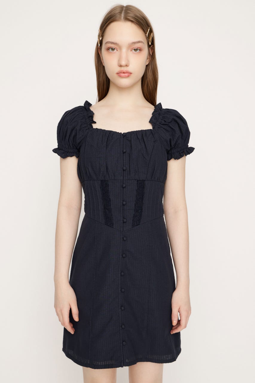 GATHER RIBBON ショートワンピース NVY 2