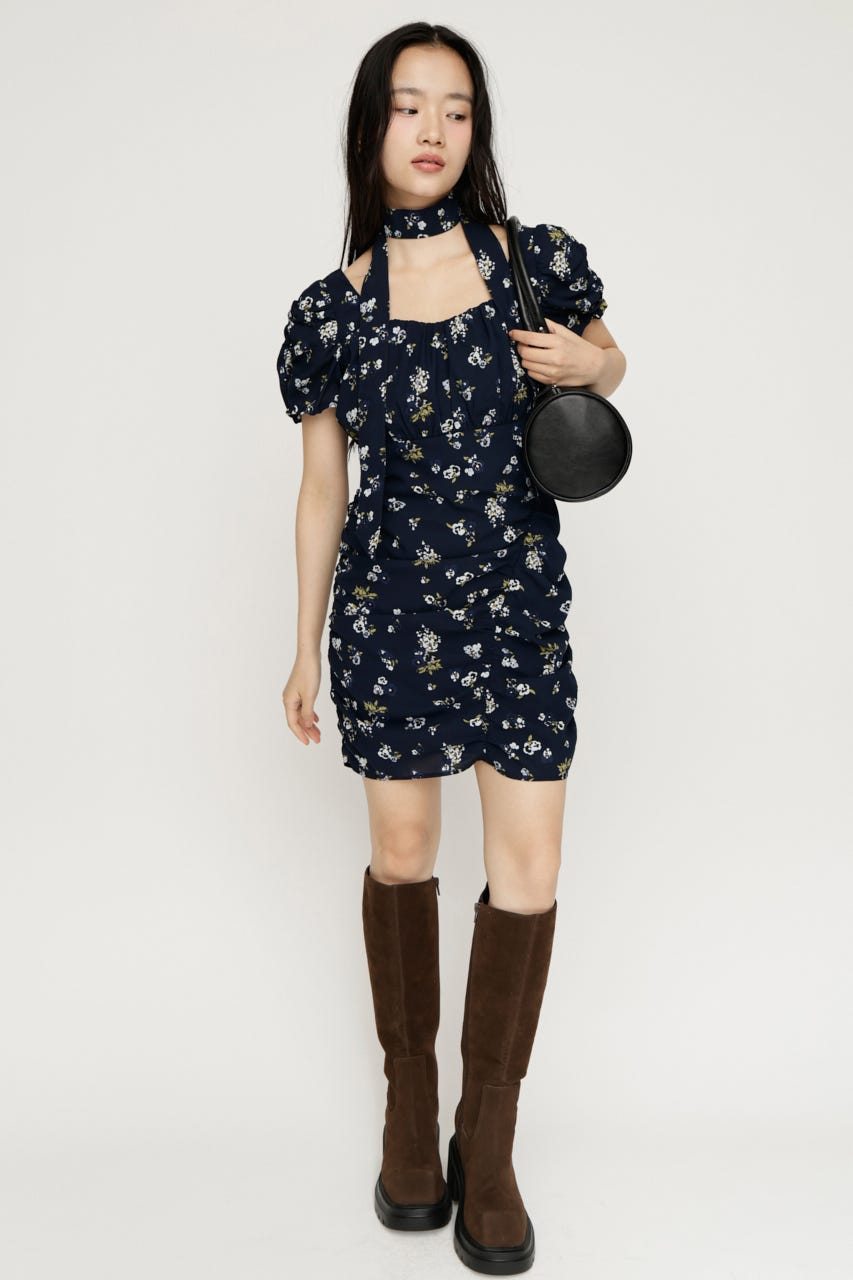 VINTAGE FLOWER ショートワンピース M/NVY 1
