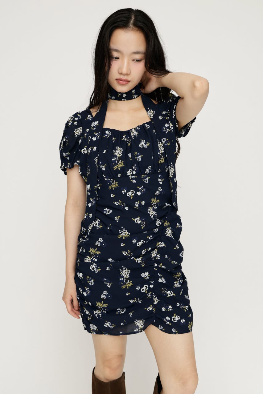VINTAGE FLOWER ショートワンピース M/NVY 1