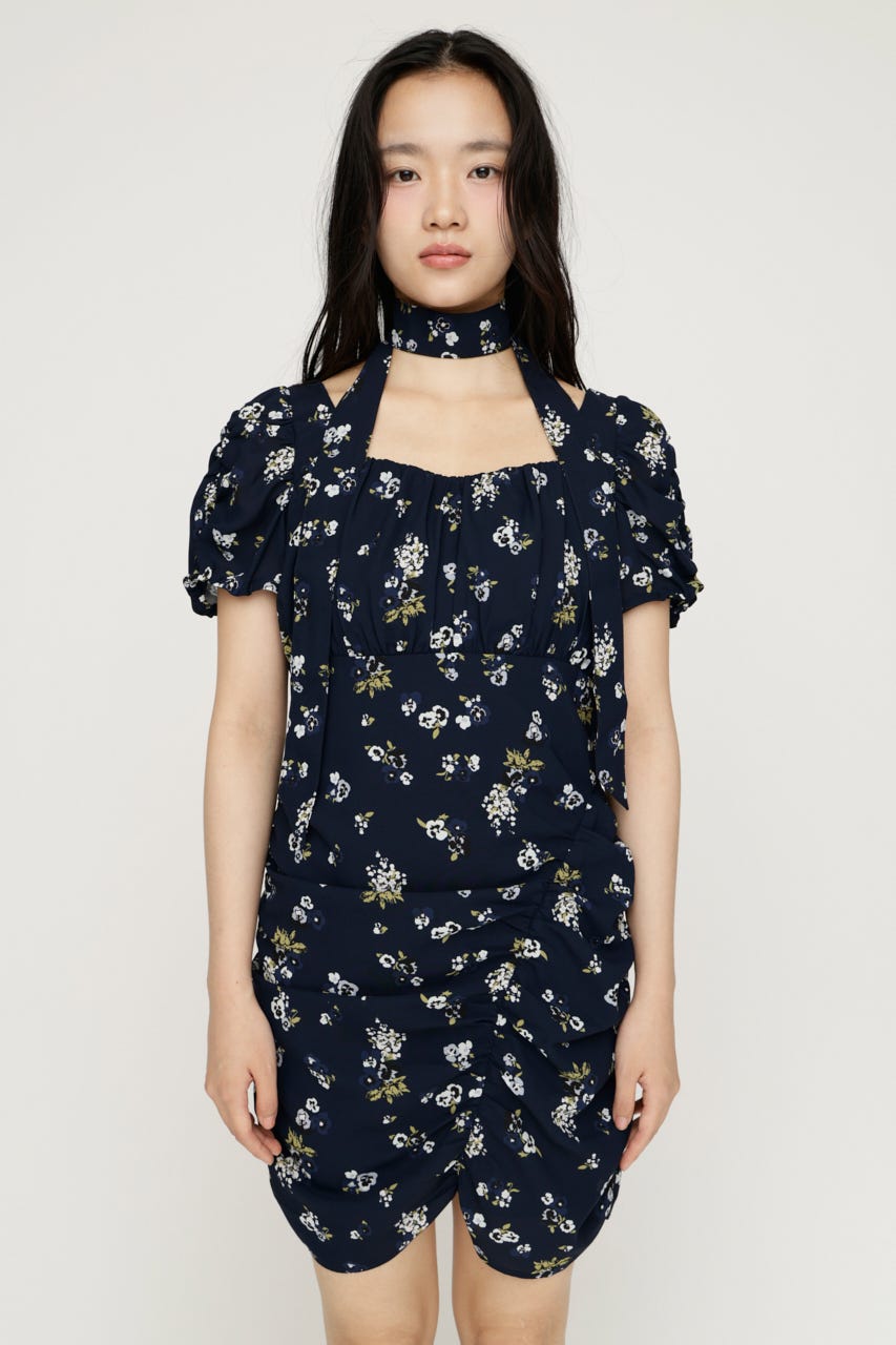 VINTAGE FLOWER ショートワンピース M/NVY 1
