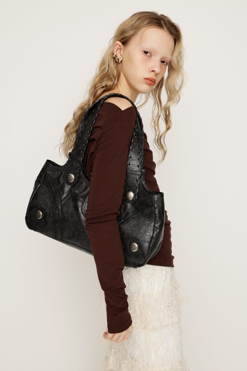 F／LEATHER STUDS バッグ BLK FREE