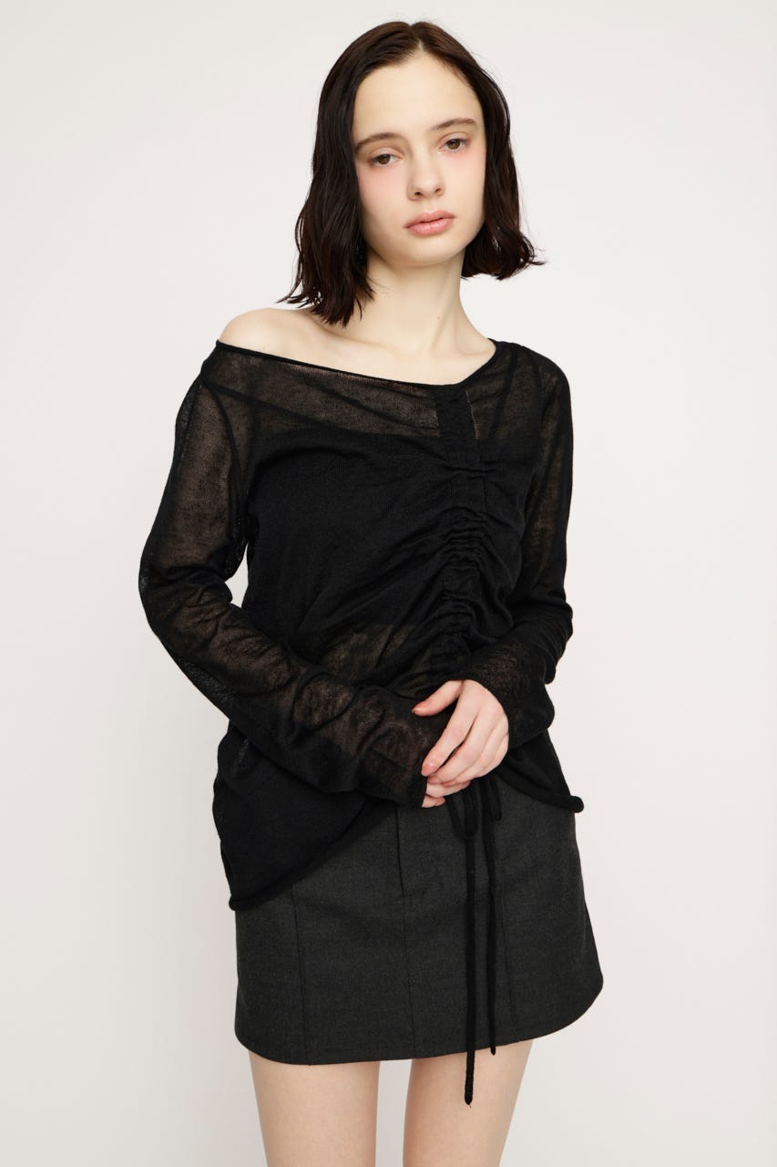 SHEER KNIT トップス BLK FREE