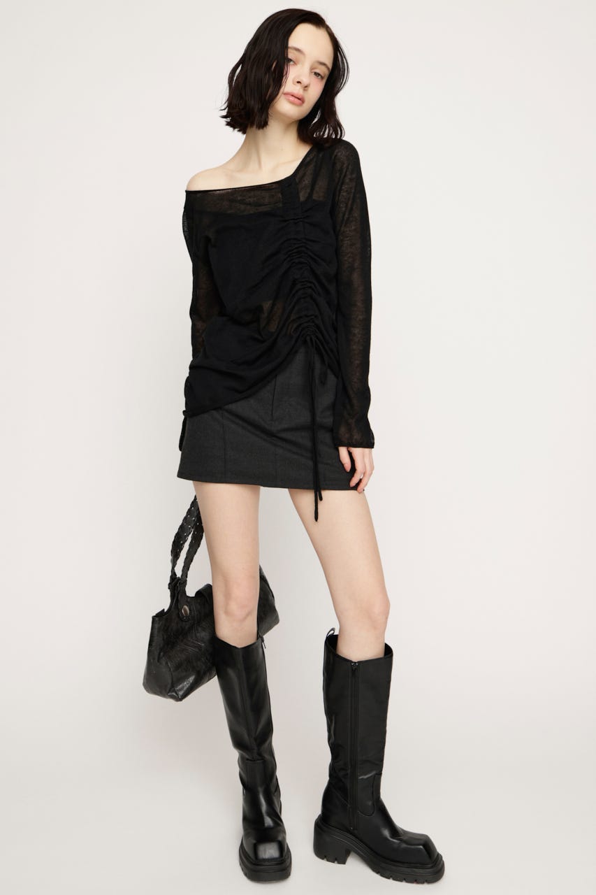 SHEER KNIT トップス BLK FREE