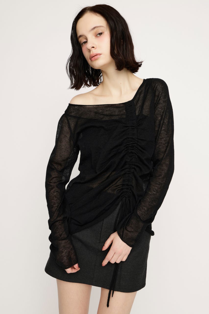 SHEER KNIT トップス BLK FREE