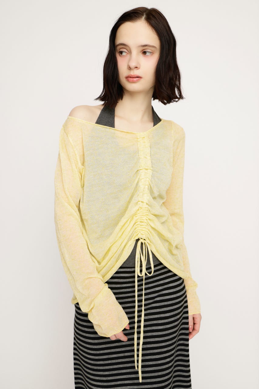 SHEER KNIT トップス L/YEL FREE