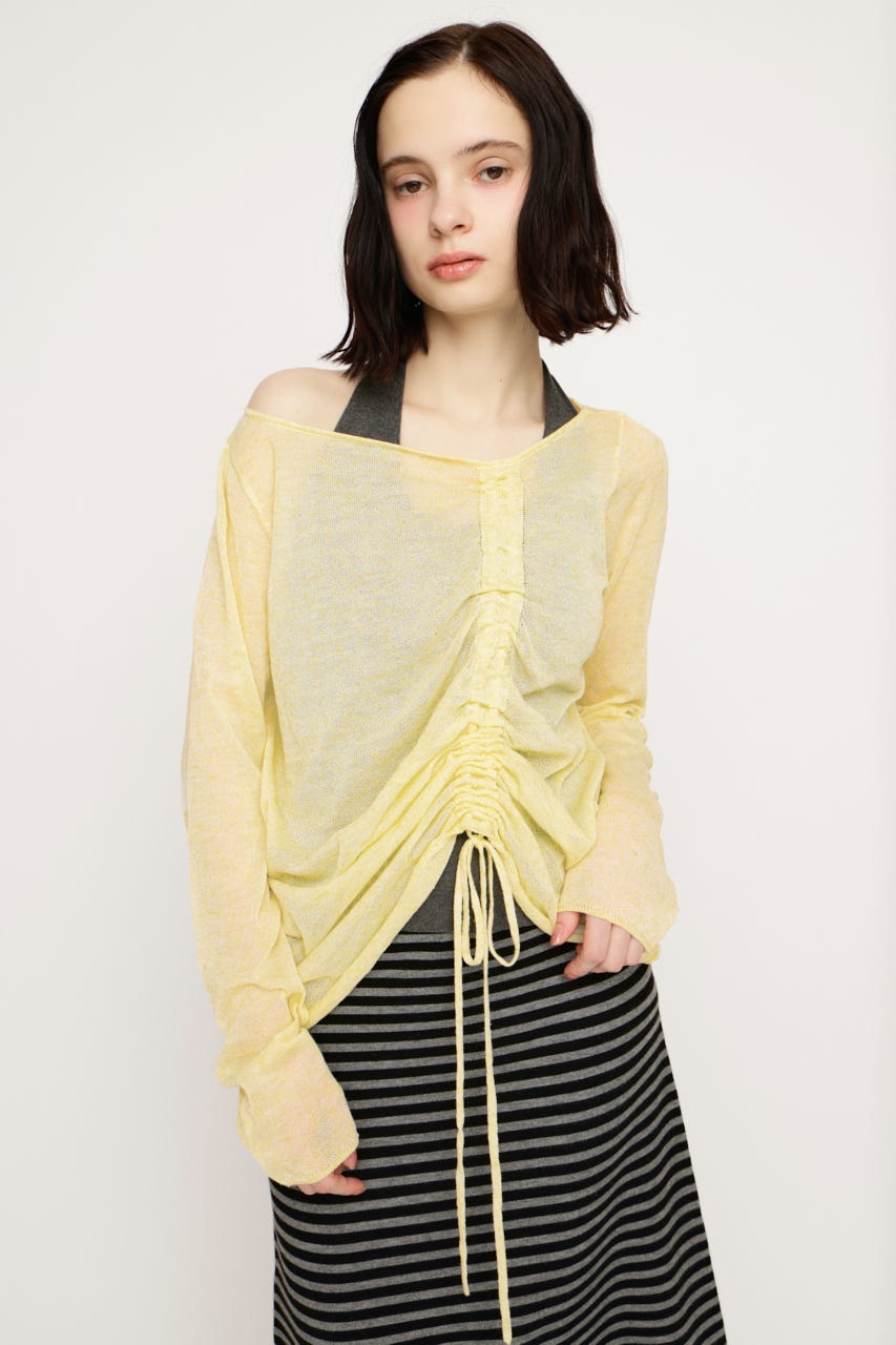 SHEER KNIT トップス L/YEL FREE