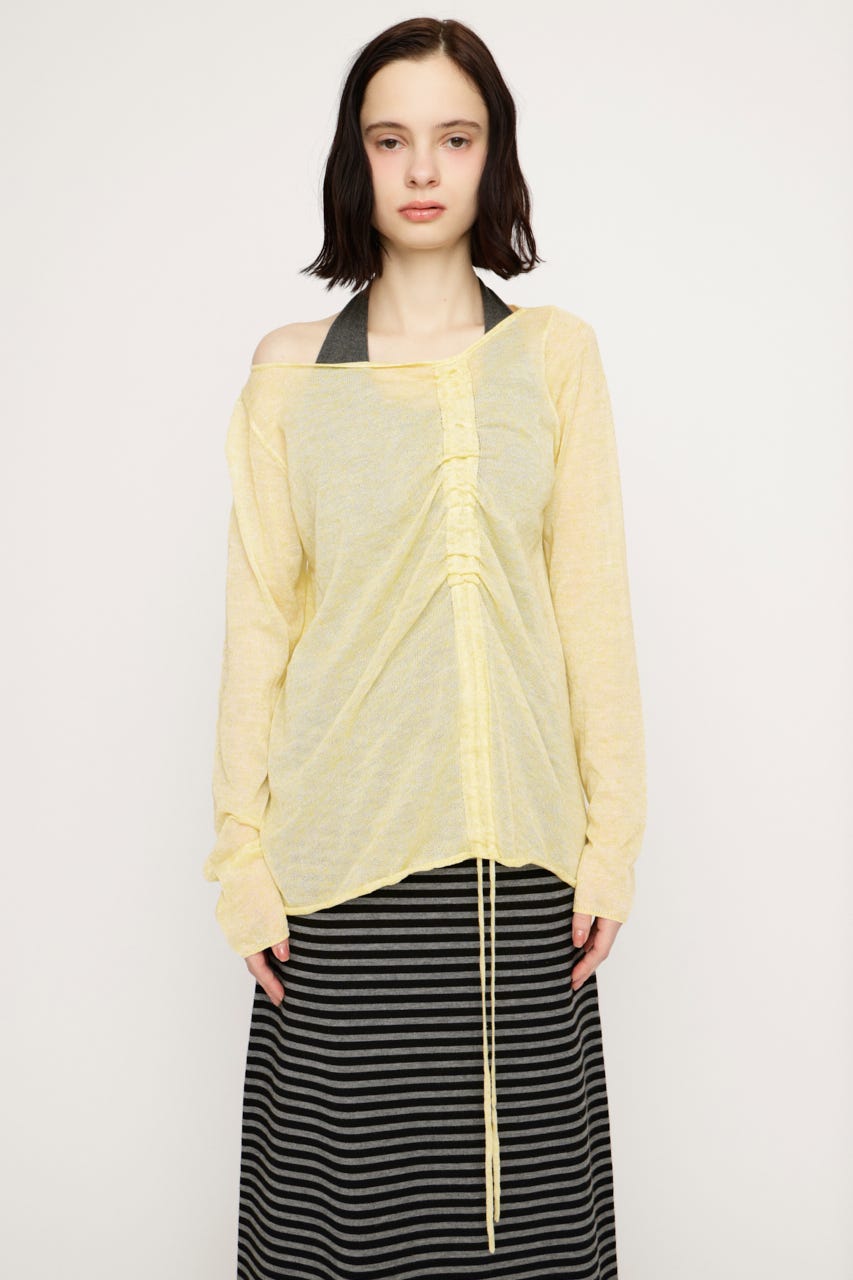 SHEER KNIT トップス L/YEL FREE