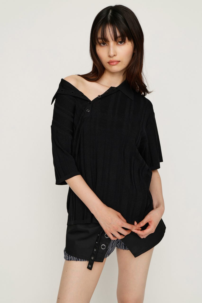【1BUY5％OFF】HG KNIT COLLAR トップス BLK FREE