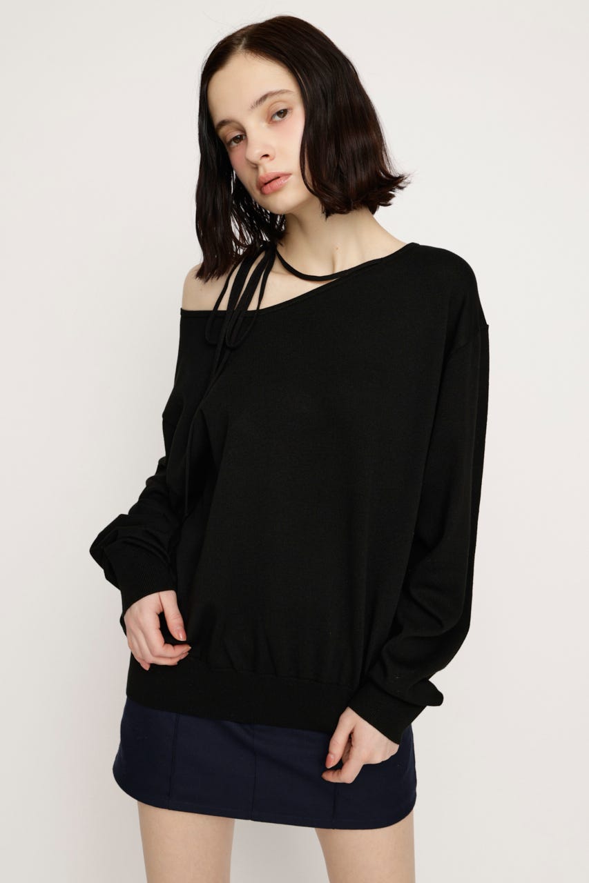 ASYMMETRY NECK LOOSE トップス BLK FREE