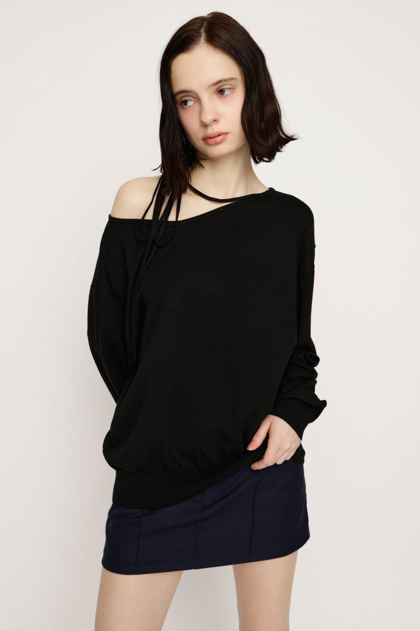 ASYMMETRY NECK LOOSE トップス BLK FREE